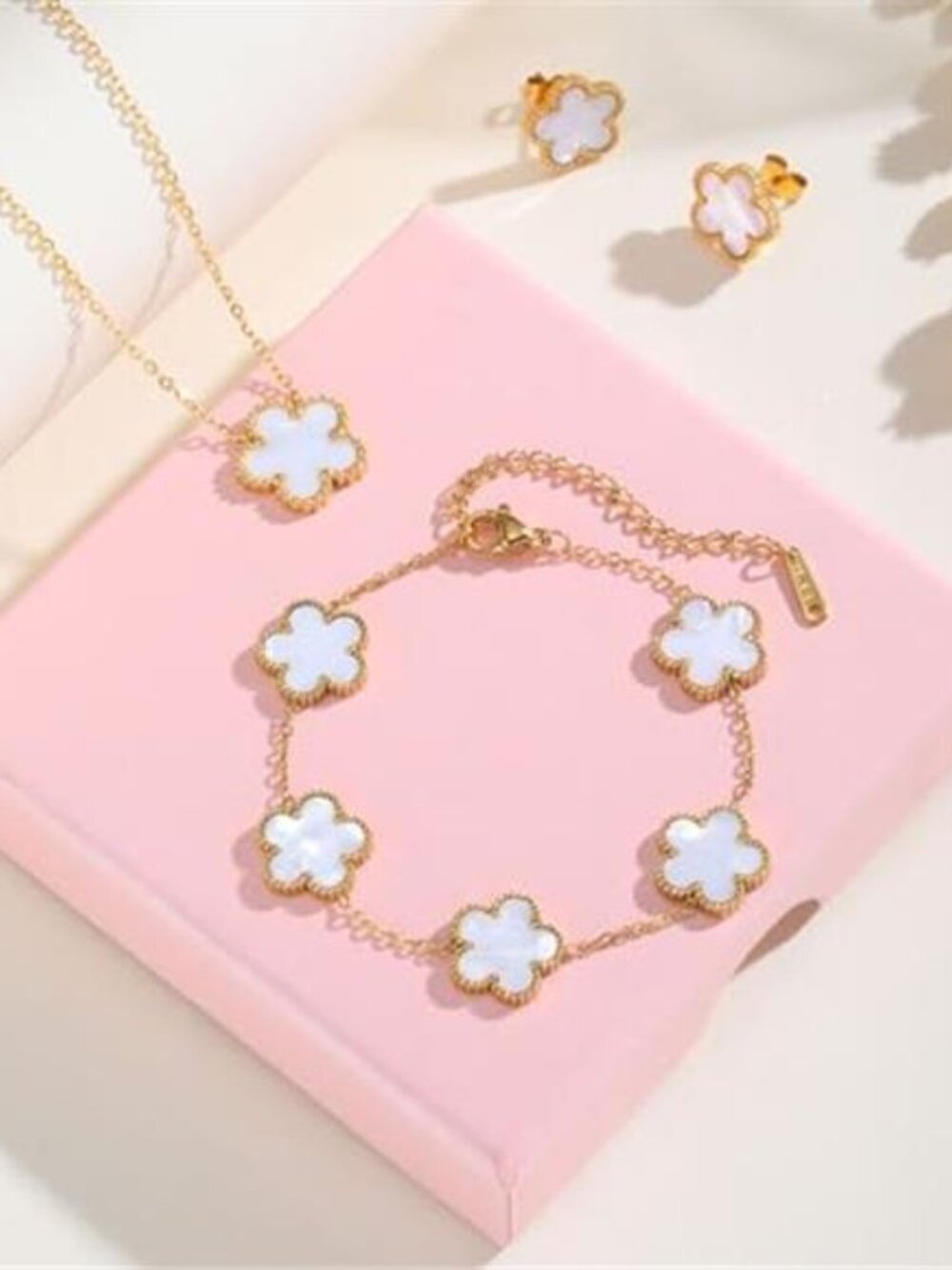 Gold Necklaces Bracelets Earring Set - 18K Gold Plated Flower Bracelet - Picture 2 of 7